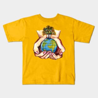 Hand watercolor Holding Earth Kids T-Shirt